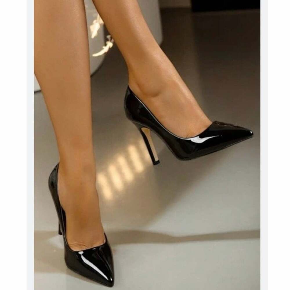 SHEIN Black Patent Pointed Toe Stiletto Pumps Women’s Size 8